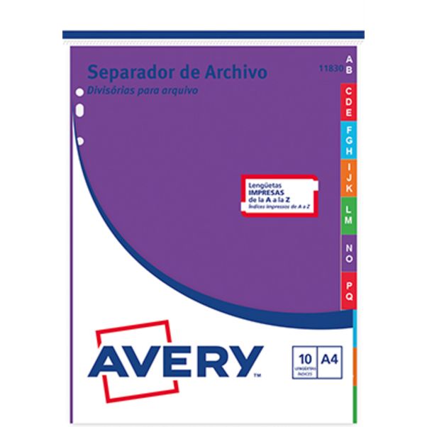 Indice-separadores-Avery-imprimibles-Laser--Inkjet-Alfabetico--A---Z--A4-Surtidos