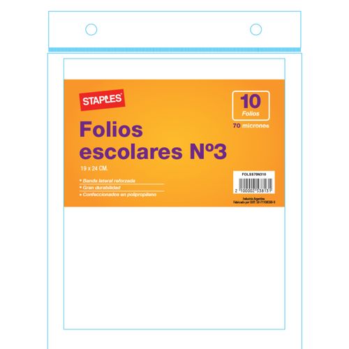 Folios-escolares-N°3-Staples-70-micrones.-Pack-x-10