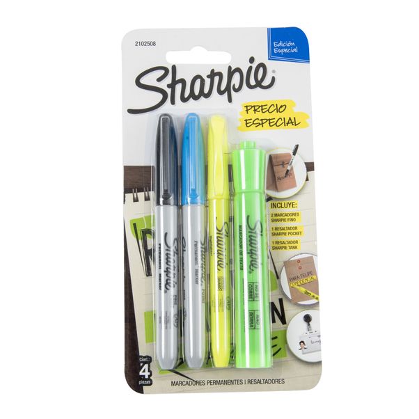 Sharpie-universitarios-x4---1-marcador-trazo-fino-negro-1-azul.-2-resaltadores-1-verde-1-amarillo-